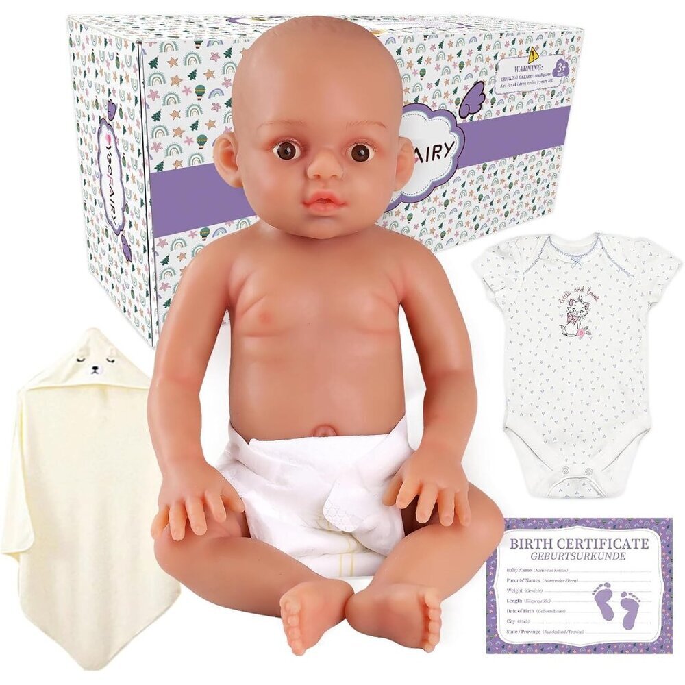 17.3 Inch Realistic Lifelike Newborn Brown Baby Girl Doll Open Eyes 6.4 Lb Doll